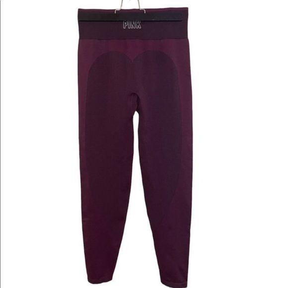 PINK Victoria's Secret Burgundy Matching Sports Bra And Leggings Set Size Medium - Picture 4 of 16